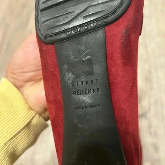 Stuart Weitzman RED Suede Leather Jeweled Loafers 6.5 - Picture 9 of 11